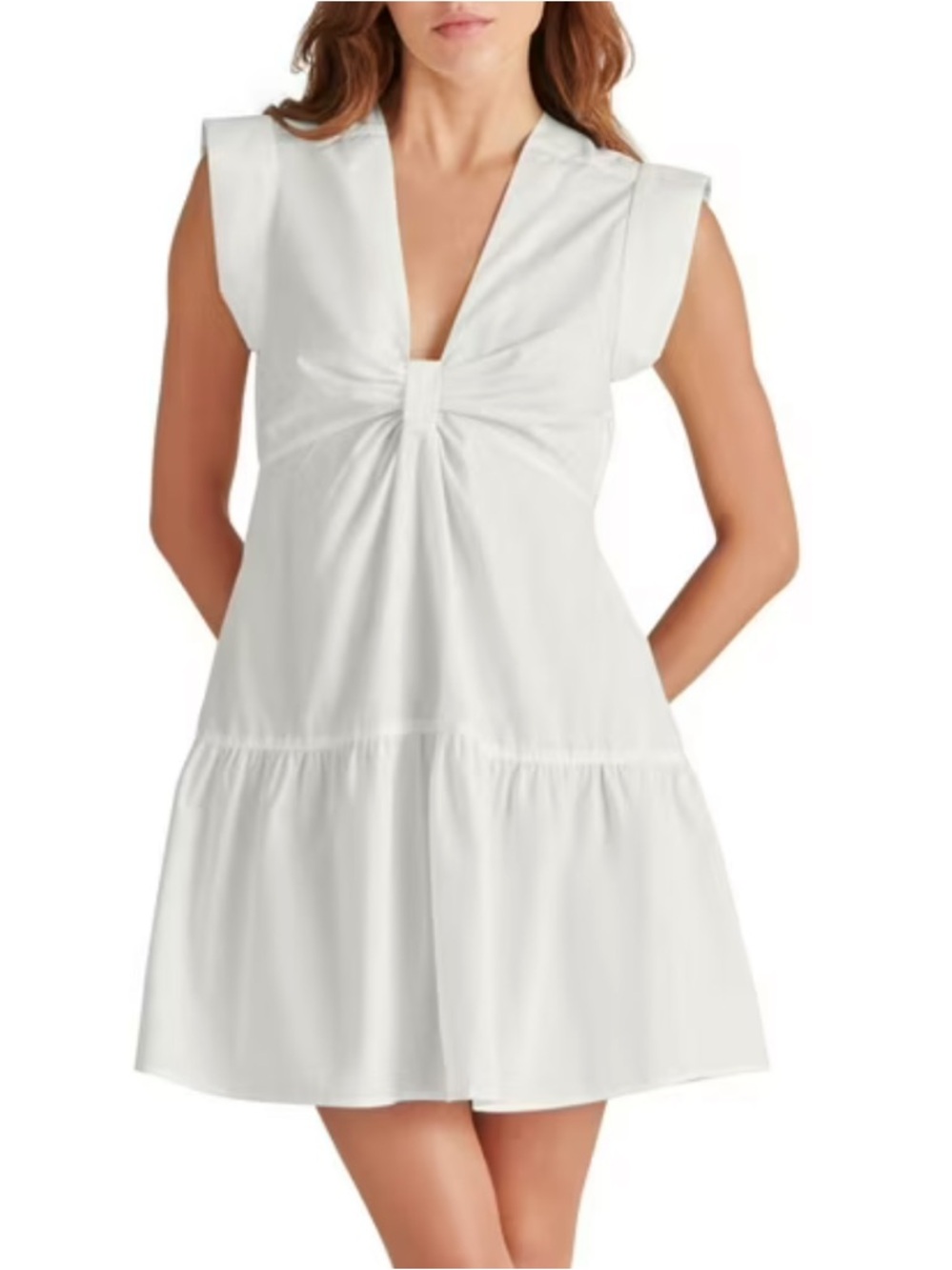 Steve Madden White Tiered V-Neck Mini Dress
